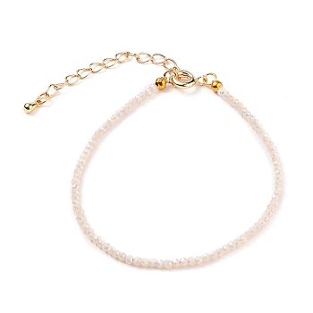 Faceted Electroplate Glass Beaded Bracelets, with Golden Plated Brass Spring Ring Clasps, Rondelle, Misty Rose, 7-1/2 inch(19cm)