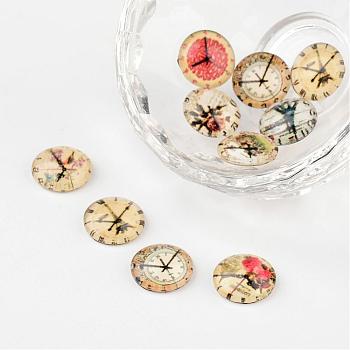 Clock Printed Glass Cabochons, Half Round/Dome, Mixed Color, 12x4mm