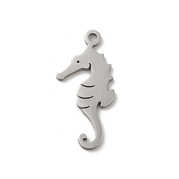 201 Stainless Steel Pendants, Laser Cut, Stainless Steel Color, Sea Horse, 16x8x1mm, Hole: 1mm