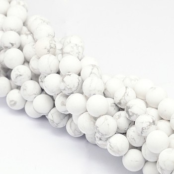 Round Natural Howlite Bead Strands, Frosted, 10mm, Hole: 1mm, about 40pcs/strand, 15.74 inch