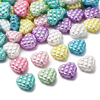 Pearlized Opaque Acrylic Waffle Beads, Tartan Heart, Mixed Color, 13.5x16x7.5mm, Hole: 2.2mm