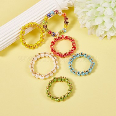 30Pcs 6 Colors Round Glass Seed Beaded Finger Rings(RJEW-SZ0001-01)-6