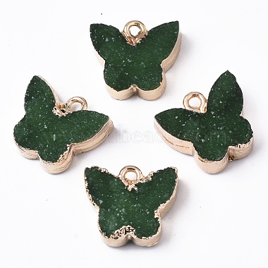 Light Gold Dark Green Butterfly Iron+Resin Pendants