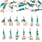 Shell & Synthetic Turquoise Pendant Deocration, with 304 Stainless Steel Lobster Claw Clasps, Sea Animal, Antique Silver & Platinum, 48~60mm, 12pcs/set(HJEW-TAC0057)