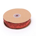 Chinlon Ribbon, with Glitter, Performance Decoration, Flat, Red, 1-1/8 inch(27mm), about 10.94 Yards(10m)/Roll(OCOR-WH0068-13E)