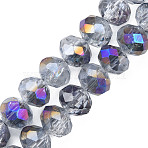 Transparent Crackle Electroplate Glass Beads Strands, Half Plated, Faceted, Abacus, Indigo, 8x6.5mm, Hole: 1.4mm, about 63~64pcs/strand, 15.55~15.94 inch(39.5~40.5cm)(EGLA-T008-028-B04)