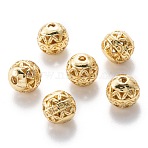 Alloy Hollow Beads, Round, Cadmium Free & Lead Free, Real 18K Gold Plated, 8x7~8mm, Hole: 1.5~2mm(X1-PALLOY-P238-27G-RS)