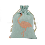 Linenette Drawstring Bags, Rectangle, Flamingo Pattern, 18x13cm(CON-PW0001-078B-01B)