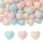 45Pcs 3 Colors Rubberized Style Opaque Acrylic Beads, Heart with Bowknot, Mixed Color, 15x17.5x14mm, Hole: 2.8mm, 15pcs/color (OACR-CJ0002-56)