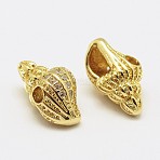 Brass Micro Pave Grade AAA Cubic Zirconia, Conch, Cadmium Free & Nickel Free & Lead Free, Real 18K Gold Plated, 13x7x6.8mm, Hole: 2mm(X-KK-P055-10G-NR)