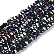 Opaque Glass Beads Stands, AB Color, Faceted(32 Facets), Round, Black, 3.5x3mm, Hole: 1mm, about 163~166pcs/strand, 50~51cm(EGLA-A035-P3mm-B18)