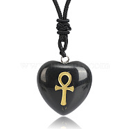 Natural Obsidian Heart Engraved AnKh Cross Pendant Personalized DIY Necklaces(SC1205-5)