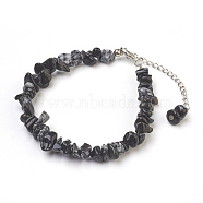 Natural Snowflake Obsidian Chip Beads Anklets, with Glass Seed Beads, with Brass and Stainless Steel Findings, 8-1/2 inch(21.5cm)(AJEW-AN00229-04)