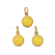 Ion Plating(IP) Natural Dyed Jade Half Round Charms with Jump Ring, Golden Tone 316 Surgical Stainless Steel Charms, Yellow, 7.5x6x3.5mm, Hole: 2.5mm(STAS-A097-05G-09)