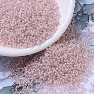 MIYUKI Round Rocailles Beads, Japanese Seed Beads, (RR215) Blush Lined Crystal, 11/0, 2x1.3mm, Hole: 0.8mm, about 1100pcs/bottle, 10g/bottle(SEED-JP0008-RR0215)