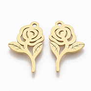 Valentine's Day Theme, 201 Stainless Steel Pendants, Flower/Rose, Golden, 19x12x1mm, Hole: 1.4mm(X-STAS-S079-115G)