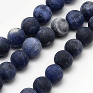 Natural Sodalite Beads Strands, Frosted, Round, 10mm, Hole: 1mm, about 38pcs/strand, 14.9 inch(G-D682-10mm)