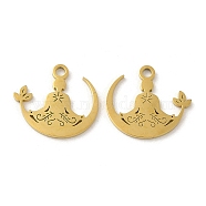 Ion Plating(IP) 304 Stainless Steel Charms, Laser Cut, Yoga Charm, Golden, 13x14.5x1mm, Hole: 1.6mm(STAS-J042-30G)