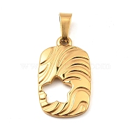 Ion Plating(IP) 304 Stainless Steel Pendants, Rectangle with Star Charm, Golden, 20x12x2mm, Hole: 6x3mm(STAS-H182-09G)