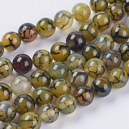 Natural Dragon Veins Agate Beads Strands, Dyed, Round, Olive, 8mm, Hole: 1mm(X-G-G515-8mm-02B)