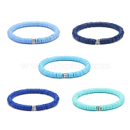 5Pcs 5 Colors Handmade Polymer Clay Heishi Surfer Stretch Bracelet Sets, Preppy Jewelry for Women, Blue, Inner Diameter: 2-1/8 inch(5.4cm), 1Pc/color(BJEW-JB08691)