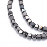 Electroplate Non-magnetic Synthetic Hematite Bead Strands, with Matte Style, Cube, Black Plated, 3x3x3mm, Hole: 1mm, about 142pcs/strand, 15.7 inch(X-G-Q467-11D)