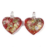 Lampwork Pendants, with Foil Glass, Heart, FireBrick, 35x29.5x11.5mm, Hole: 5mm(FOIL-K003-02A)