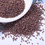MIYUKI Delica Beads Small, Cylinder, Japanese Seed Beads, 15/0, (DBS1013) Metallic Tea Berry Gold Iris, 1.1x1.3mm, Hole: 0.7mm, about 35000pcs/bottle, 10g/bottle(SEED-JP0008-DBS1013)