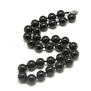 Natural Black Agate Beaded Necklaces, with Alloy Lobster Clasps, Round, Dyed, 18.8 inch~19.2  inch(48~49cm), round: 10mm(NJEW-S404-02)