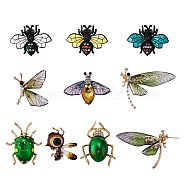 9Pcs 9 Style Mixed Insect Enamel Pins Set, Luxury Alloy Rhinestone Brooches for Women Girl, Mixed Color, 25~47x29~60x2~11mm, 1pc/style(JEWB-SZ0001-51)