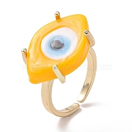 Lampwork Oval with Evil Eye Open Cuff Ring, Real 18K Gold Plated Brass Lucky Jewelry for Women, Lead Free & Cadmium Free, Orange, US Size 6 1/4(16.7mm)(RJEW-I086-13G-07)