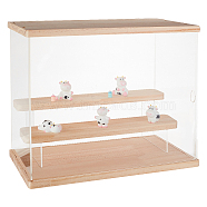 Acrylic Display Frame, Doll Display Box, with Wood, Rectangle, BurlyWood, 18x32x26.4cm, 3-layer ladder(DOLL-OC0001-03)