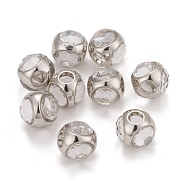 Brass Micro Pave Clear Cubic Zirconia Beads, Large Hole Beads, Cadmium Free & Nickel Free & Lead Free, Round, Platinum, 11.5mm, Hole: 4.5mm(ZIRC-Z023-08P)