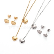 Heart 304 Stainless Steel Jewelry Sets, Pendant Cable Chains Necklaces and Stud Earrings, with Lobster Claw Clasps and Ear Nuts, Mixed Color, 17.51 inch(44.5cm), 7.5x9x3mm, Pin: 0.8mm(SJEW-H302-09)