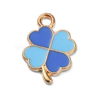 Alloy Enamel Pendants, Golden, Clover, Blue, 18x12x1.3mm, Hole: 1.8mm(ENAM-CJC0006-46A)