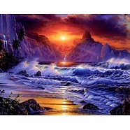 DIY Beach Theme Sunset Scenery Diamond Painting Kits, Including Canvas, Resin Rhinestones, Diamond Sticky Pen, Tray Plate and Glue Clay, Purple, 400x300mm(PW-WG98148-01)