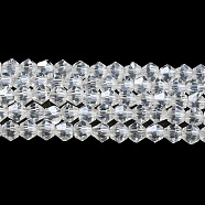 Transparent Electroplate Glass Beads Strands, Pearl Luster Plated, Faceted, Bicone, Clear, 3.5~3.8x3mm, Hole: 0.8mm, about 113~115pcs/strand, 14.17~14.37 inch(36~36.5cm)(EGLA-A039-T3mm-A13)