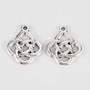 Tibetan Style Alloy Pendants, Lead Free & Cadmium Free, Chinese Knot, Antique Silver, 20x16x1.5mm, Hole: 1.2mm, about 420pcs/500g(TIBE-N010-72AS-RS)
