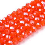 Electroplate Glass Beads Strands, Pearl Luster Plated, Faceted, Rondelle, Orange Red, 3x2mm, Hole: 0.8mm, about 165~169pcs/strand, 15~16 inch(38~40cm)(EGLA-A034-P2mm-A27)