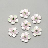 Handmade Paillette Ornament Accessories, with Glass and Fabrics Pads, Flower, White, 20x19x6.5mm(WOVE-Q067-06)