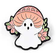 Halloween Theme Ghost Enamel Pin, Electrophoresis Black Zinc Alloy Brooch for Backpack Clothes, Mushroom, 30x30.5x1.5mm(JEWB-E023-06EB-03)