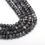 Faceted Rondelle Dyed Natural Sesame Jasper/Kiwi Jasper Bead Strands, Gray, 8~9x5~6mm, Hole: 1mm, about 70pcs/strand, 14.5 inch(G-R343-6x8-20)