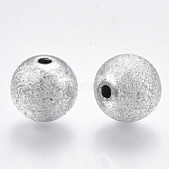 Plating Acrylic Beads, Textured, Round, Silver, 10x9mm, Hole: 2mm, about 940pcs/500g(OACR-S015-19-10mm)