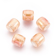 Electroplate Glass Beads, Barrel with Chinese Character Fu, Rainbow Plated, 12x11.5mm, Hole: 3mm, 100pcs/bag(EGLA-T009-01E)