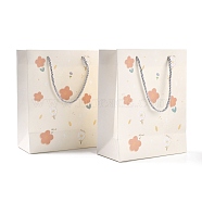 Rectangle with Flower Pattern Paper Bags, with Handles, for Gift Bags and Shopping Bags, Beige, 24.5x19.5x9.7cm, Fold: 24.5x19.5x0.4cm, 12pcs/bag(CARB-F008-01B)