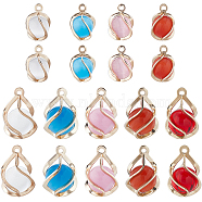 18Pcs 9 Styles Resin Imitation Cat Eye Pendants, Teardrop Charms, with Light Gold Plated Brass Findings, Mixed Color, 13~18.5x10~13mm, Hole: 1.2mm, 2pcs/style(KK-SC0003-76)