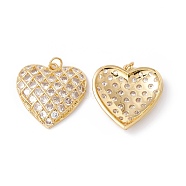 Rack Plating Brass Micro Pave Clear Cubic Zirconia Pendants, with Jump Ring, Cadmium Free & Nickel Free & Lead Free, Heart, Real 18K Gold Plated, 26x25x4.5mm, Jump Ring: 5x0.6mm, Inner Diameter: 3.4mm(ZIRC-C040-09G)