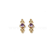 Brass Pave Cubic Zirconia Connector Charms, DIY Jewelry Bracelet Accessories, Golden, Rhombus Links, Purple, 16x6mm(PW-WG57330-01)