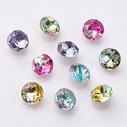 K9 Glass Rhinestone Cabochons, Shiny Laser Style, Imitation Austrian Crystal, Pointed Back & Back Plated, Faceted, Flat Round, Back Plated, Mixed Color, 8x4.5mm(GLAA-D001-04)