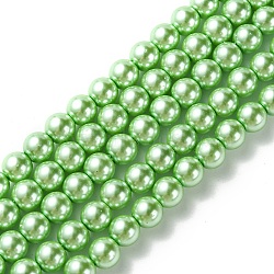 Eco-Friendly Glass Pearl Beads Strands, Grade A, Round, Dyed, Cotton Cord Threaded, Spring Green, 8mm, Hole: 1.2~1.5mm, about 52pcs/strand, 15.7 inch(HY-A008-8mm-RB008)